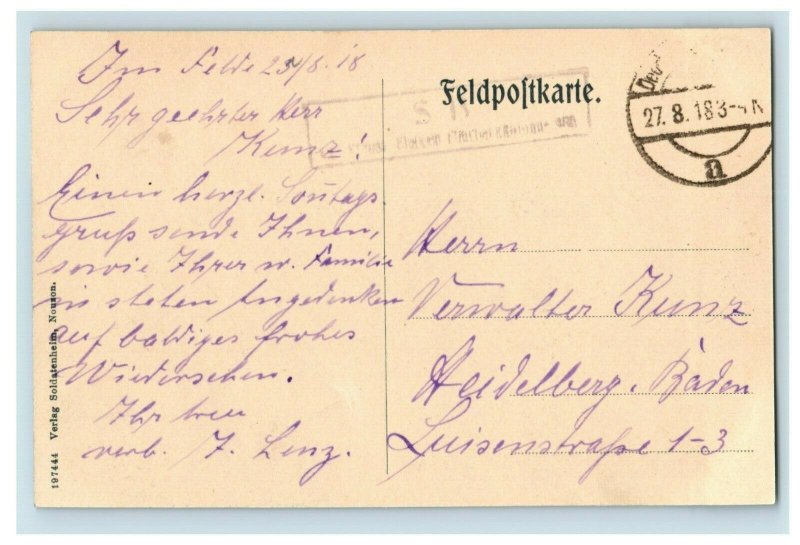 1914-18 WWI German Military Feldpost Soldatenheim Nouzon Vintage Postcard P20 