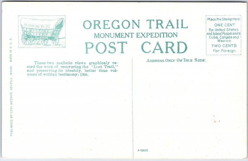 VINTAGE POSTCARD FOUND THE TRAIL & OLANTING A AMRKER OREGON TRAIL 1906