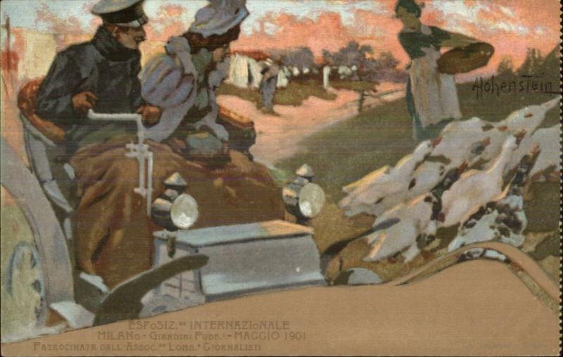 Hohenstein Couple in Car Expo Milano Italy 1901 Gardini Pubblici Postcard