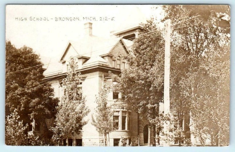 RPPC  BRONSON, Michigan  MI ~ HIGH SCHOOL  Branch County 1911   Postcard