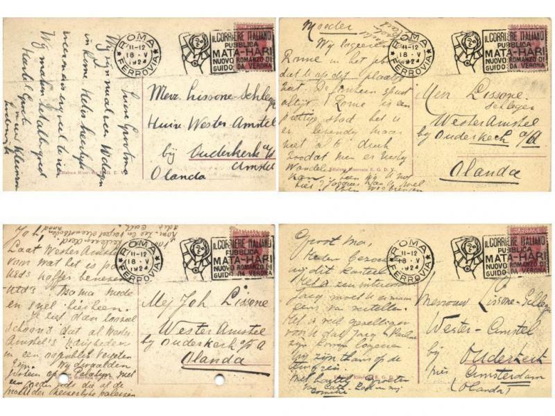 MATA HARI Cancel ROMA ITALY 4 Postcards Covers 18 May 1924 to Netherlands