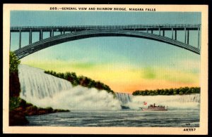 New York NIAGARA FALLS General View and Rainbow Bridge 192 ft above water Linen