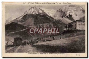 Old Postcard Hotel Bellevue and the railway leading to the Mont Blanc glacier...