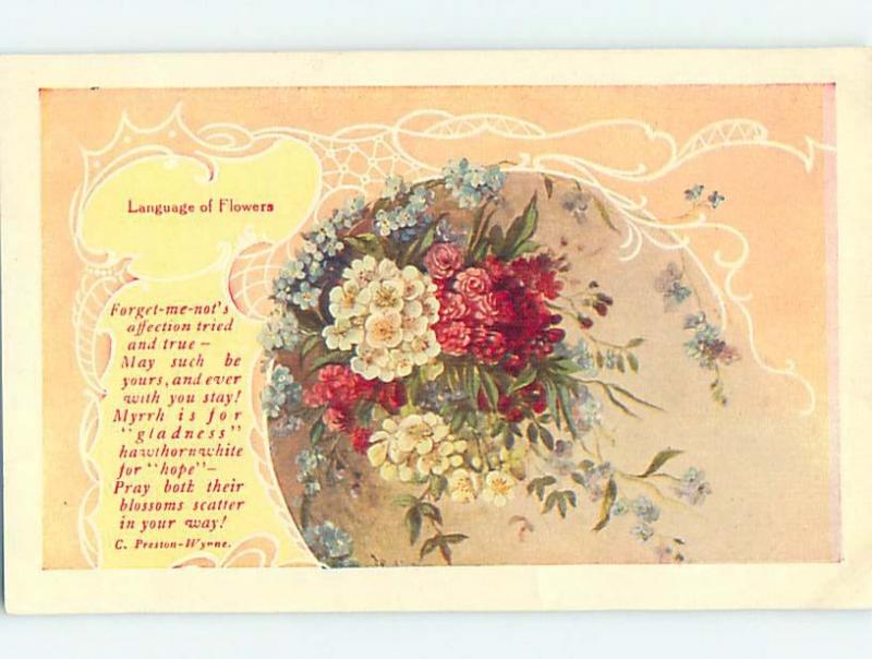 c1910 language of flowers C. PRESTON-WYNNE QUOTE WITH FLOWERS - SIGNED HL5994