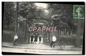 Old Postcard Parc Saint Maur entrance of lakes square (cyclists bike)