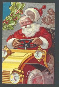 Ca 1907 PPC* Vintage Xmas Greeting W/Santa Driving A Car Emb Used