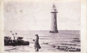 Navigation & sailing themed old postcard Mersey New Brighton lighthouse children