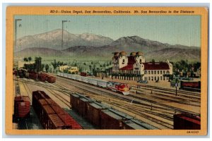 San Bernardino California Postcard Union Depot Train Railroad Exterior View 1954