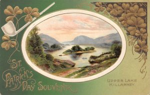 ST. PATRICK'S DAY HOLIDAY IRELAND KILLARNEY LAKE EMBOSSED POSTCARD 1912 173