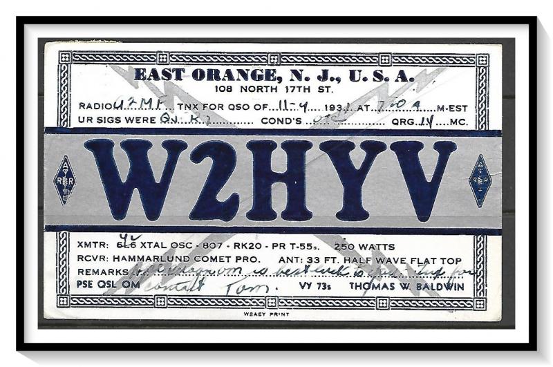 New Jersey, East Orange QSL Ham Radio - (MX-015)