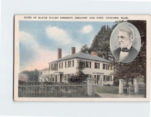 Postcard Home Of Ralph Waldo Emerson, Essayist And Poet, Concord, Massachusetts