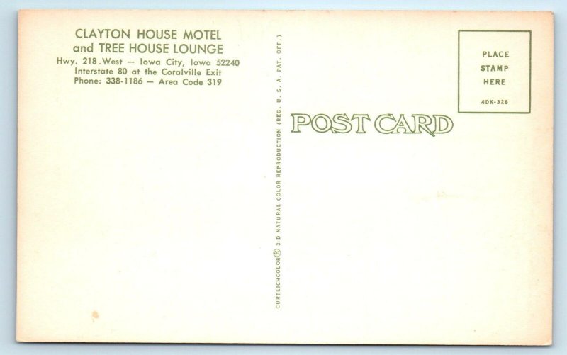 IOWA CITY, IA Iowa~CLAYTON HOUSE MOTEL c1960s Roadside Johnson County  Postcard
