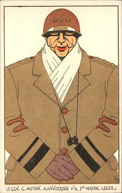 WWII US Lt. General George S Patton Caricature Vintage Propaganda Postcard