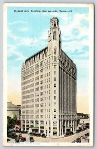 San Antonio Texas~Medical Arts Bldg St View~Cars~Tower~Neo-Gothic~1935 Postcard
