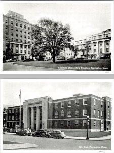 2~Postcards Torrington CT Connecticut CHARLOTTE HUNGERFORD HOSPITAL & CITY HALL
