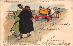 Lot255 car towed by a horse postcard uk artist signed Thackeray