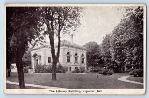 Ligonier Indiana IN Postcard Library Building Exterior View Trees 1910 Unposted