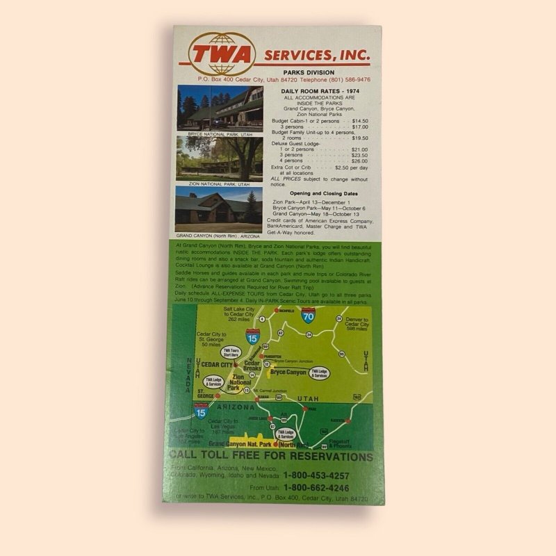 1980s TWA - Zion Park Utah Travel Information Card