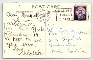 Queen Elizabeth Steamer Ship Boat Postcard Cunard RMS Vintage 1962 New York NYC