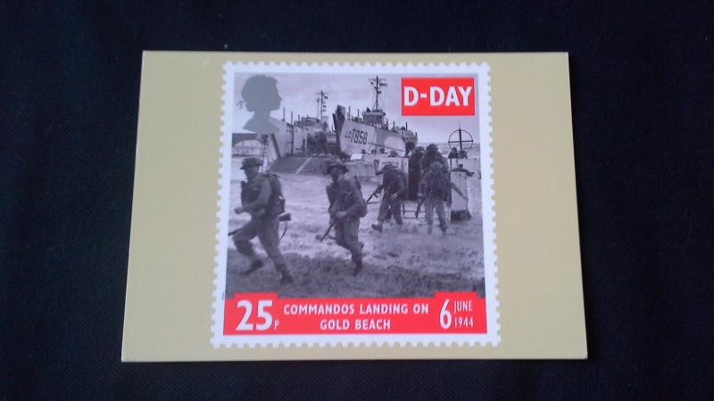 Post Office PHQ Stamp Card D Day 6 June (Commandos Landing On Gold Beach) 25p