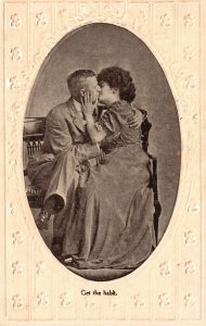 Vintage Postcard 1910's Get The Habit Of Kissing Love Romance Couples Kiss