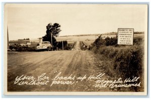 Backs Up Hill Without Power Magnet Hill New Brunswick Canada RPPC Photo Postcard