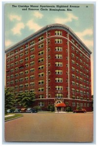 Birmingham Alabama AL Postcard Claridge Manor Apartments Highland Avenue c1940