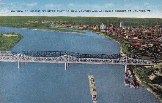 Air View Of Mississippi River Showing New Memphis And Arkansas Bridges At Mem...