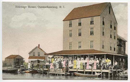 Quonochontaug RI Eldredge House Busy Scene Postcard