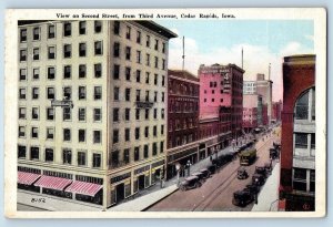 Cedar Rapids Iowa IA Postcard View On Second Street From Third Avenue c1920's