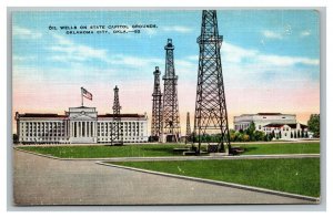 Vintage 1930's Postcard Oil Wells on State Capitol Grounds Oklahoma City OK