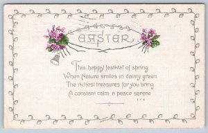 Easter Poem, Violets, Bell, Antique 1914 FW Woolworth Postcard, Flag Cancel