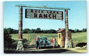 ANGOLA, IN Indiana ~ Entrance to BUCK LAKE RANCH Amusement Park 1952 Postcard