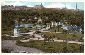 Vintage Postcard Panorama Public Gardens Lake Fountain Boston Massachusetts MA