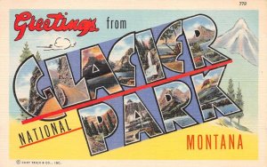 Glacier Park Montana Greetings Large Letter Linen Vintage Postcard AA72148