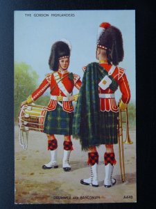 Scotland Military THE GORDON HIGHLANDERS Drummer & Bandsman c1934 Postcard