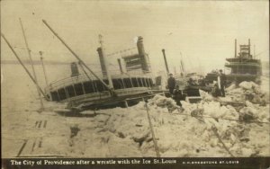 St. Louis MO Sinking Ship in Ice City of Providence c1910 Real Photo Postcard