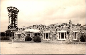 Real Photo Postcard Sunset House Restaurant Steaks Chicken Hot Biscuits