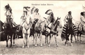 Native American  BLACKFOOT INDIAN BRAVES On HORSEBACK  1907 Postcard