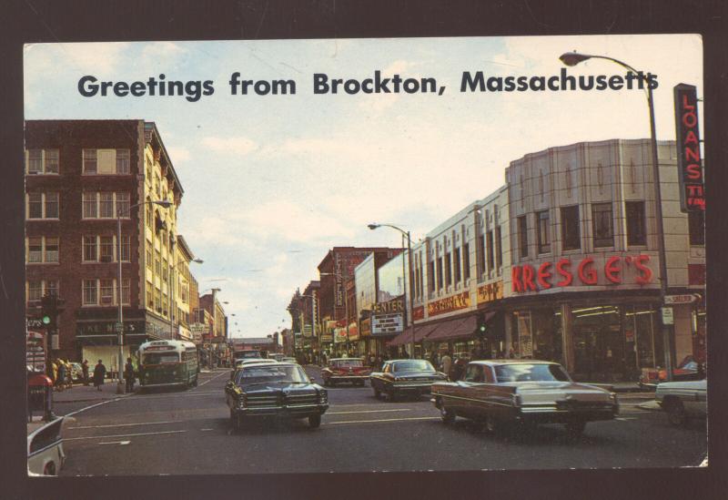 BROCKTON MASSACHUSETTS DOWNTOWN SS KRESGE STORE OLD CARS VINTAGE POSTCARD