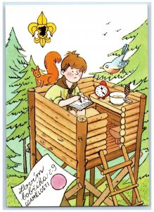 Czech Republic Postcard Boys Scout Writing Bird Squirrel Lovim Bobrika Vintage