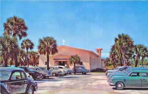 St Petersburg FL St John's Catholic Church Old Cars Postcard