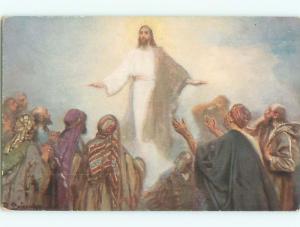 Unused Pre-Linen religious signed THE ASCENSION OF JESUS k6327
