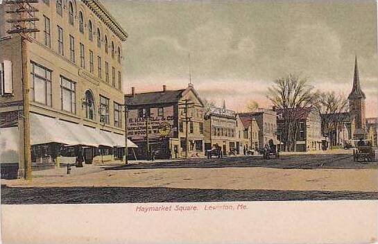 Maine Lewiston Haymarket Square Street Scene 1908