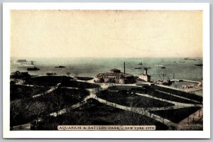 Vtg New York City NY Aquarium & Battery Park 1920s View Old Card Postcard