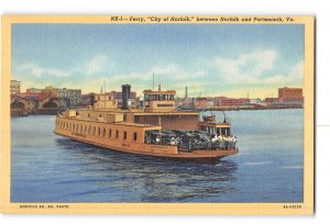 Between Norfolk and Portsmouth Virginia VA Postcard 1930-1950 Ferry Norfolk