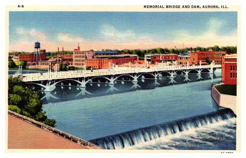 Postcard BRIDGE SCENE Aurora Illinois IL AT7068