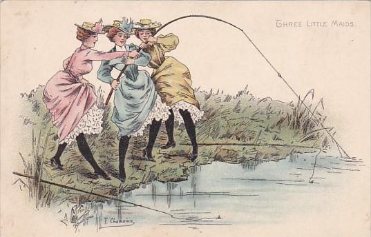 Fishing HumourThree Little Maids Signed Chamouin