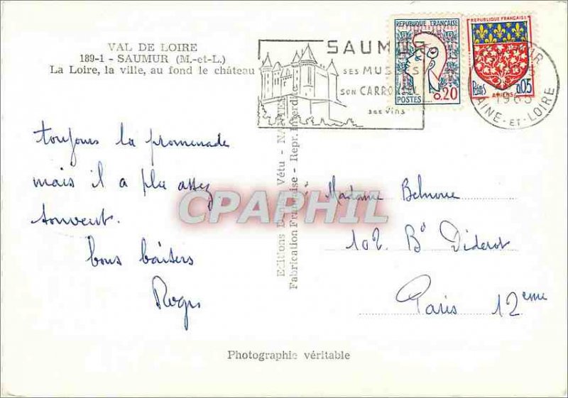 Modern Postcard Loire Valley Saumur (M and L) Loire City in the background th...