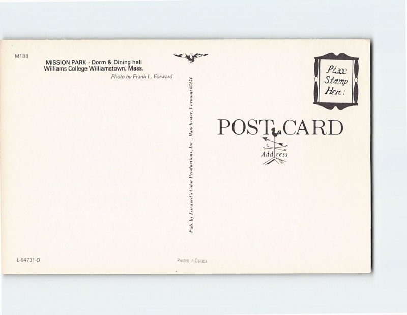 Postcard Dorm & Dining hall, Mission Park, Williams College, Williamstown, MA